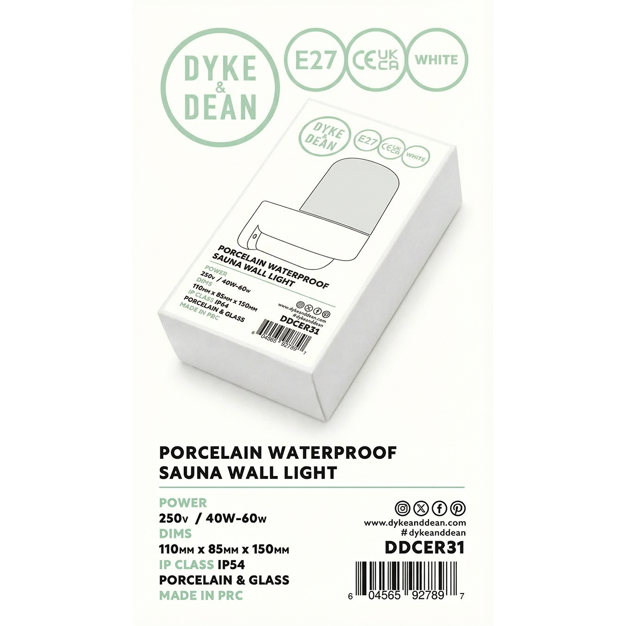 WHITE FROSTED PORCELAIN WATERPROOF SAUNA WALL LIGHT