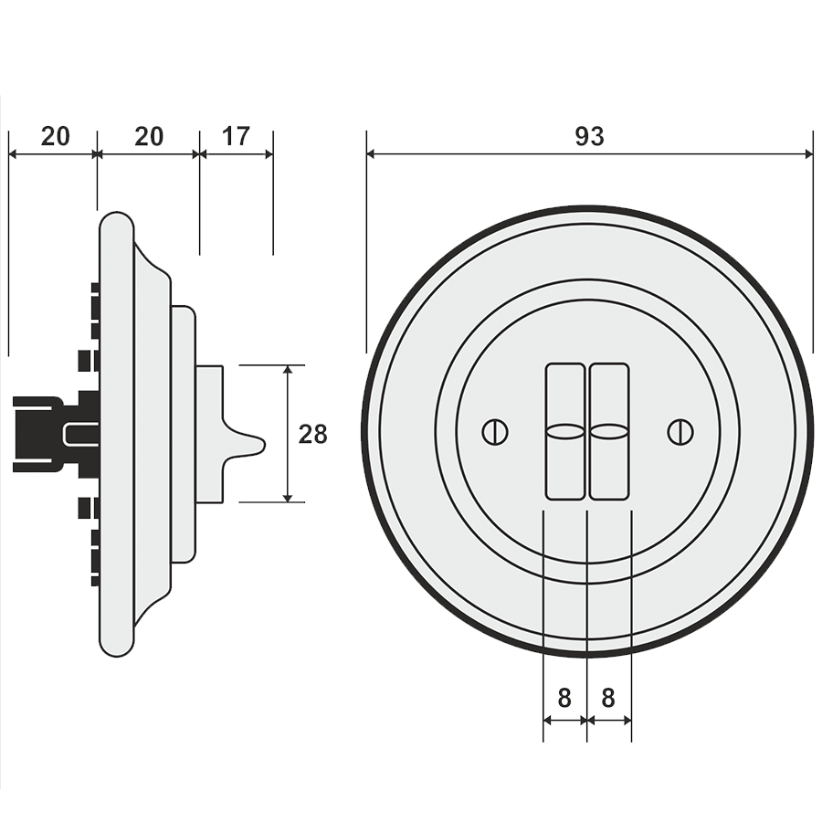 PORCELAIN WALL LIGHT SWITCH CARROT 2 TOGGLE