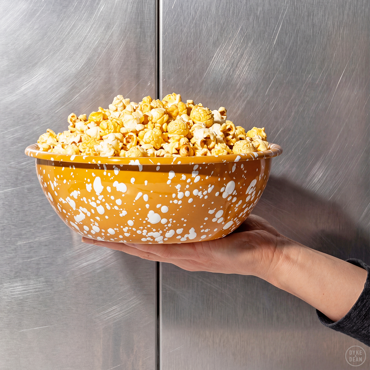 YELLOW & CREAM LARGE SPLATTER ENAMEL BOWL