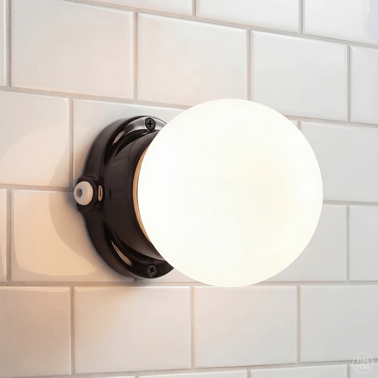 BLACK PORCELAIN GLOBE WATERPROOF WALL LIGHT
