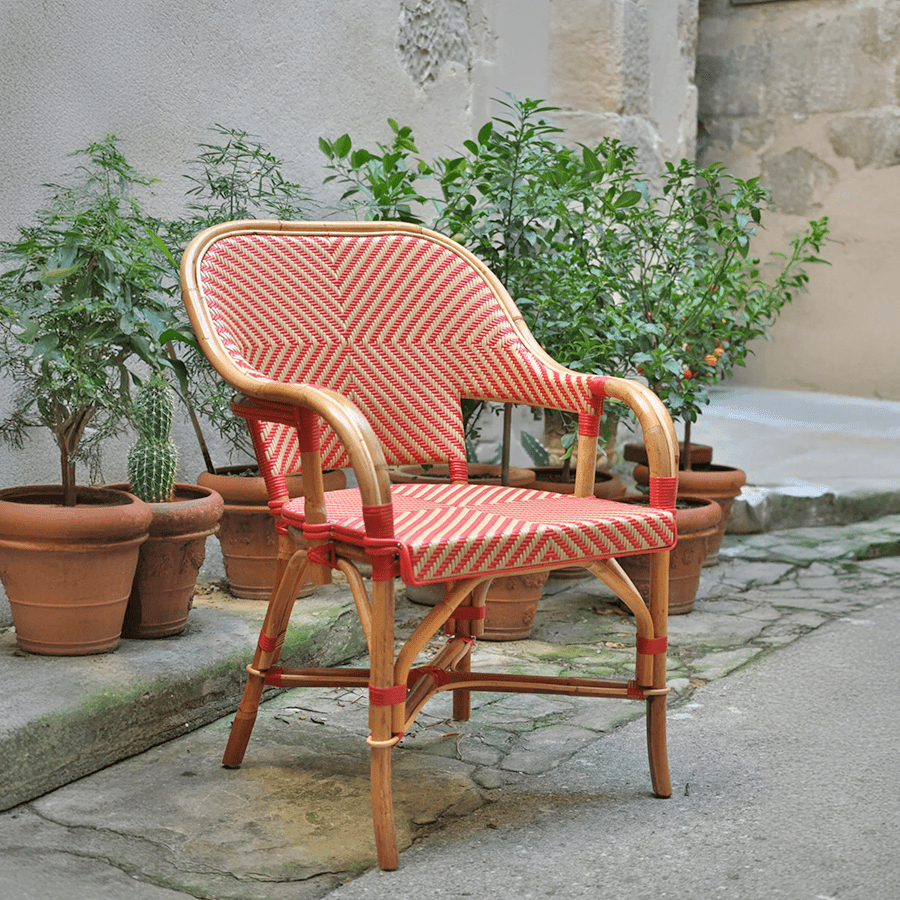 BISTRO RATTAN ARMCHAIR JEWEL RED GOLD - DYKE & DEAN