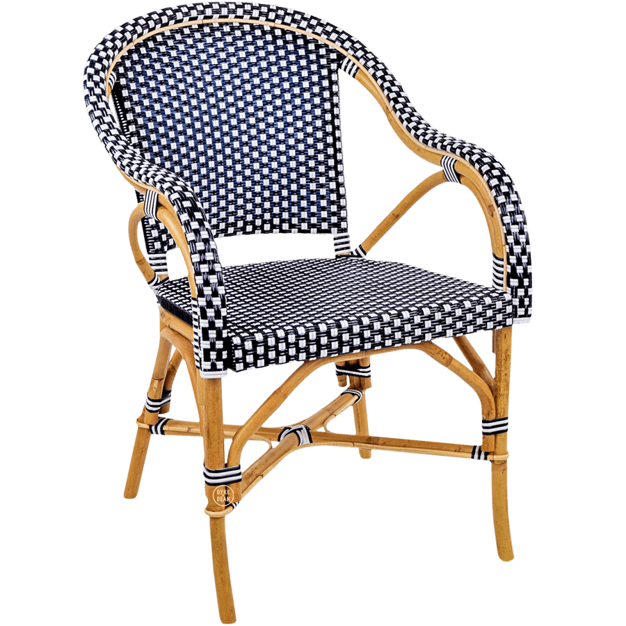 BISTRO RATTAN ARMCHAIR SQUARES NAVY WHITE - DYKE & DEAN