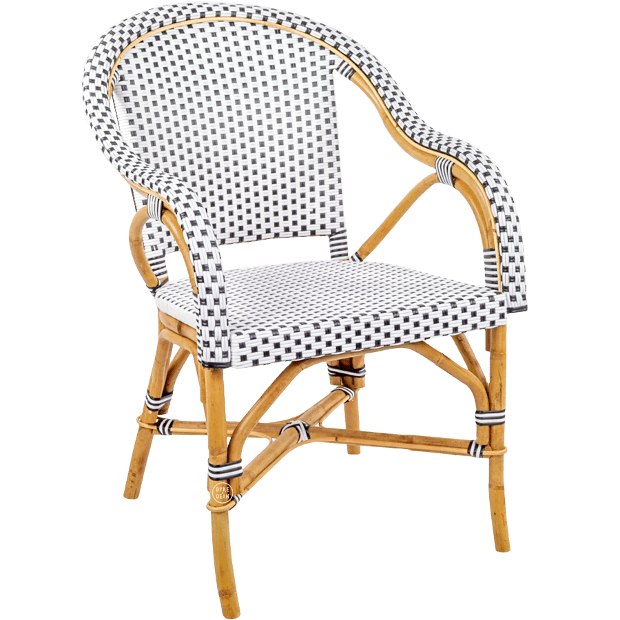 BISTRO RATTAN ARMCHAIR SQUARES WHITE NAVY - DYKE & DEAN