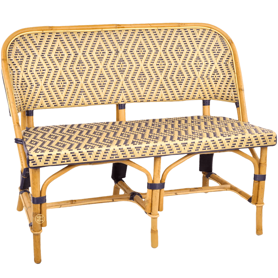 BISTRO RATTAN BANQUETTE BENCH DIAMONDS GOLD NAVY - DYKE & DEAN