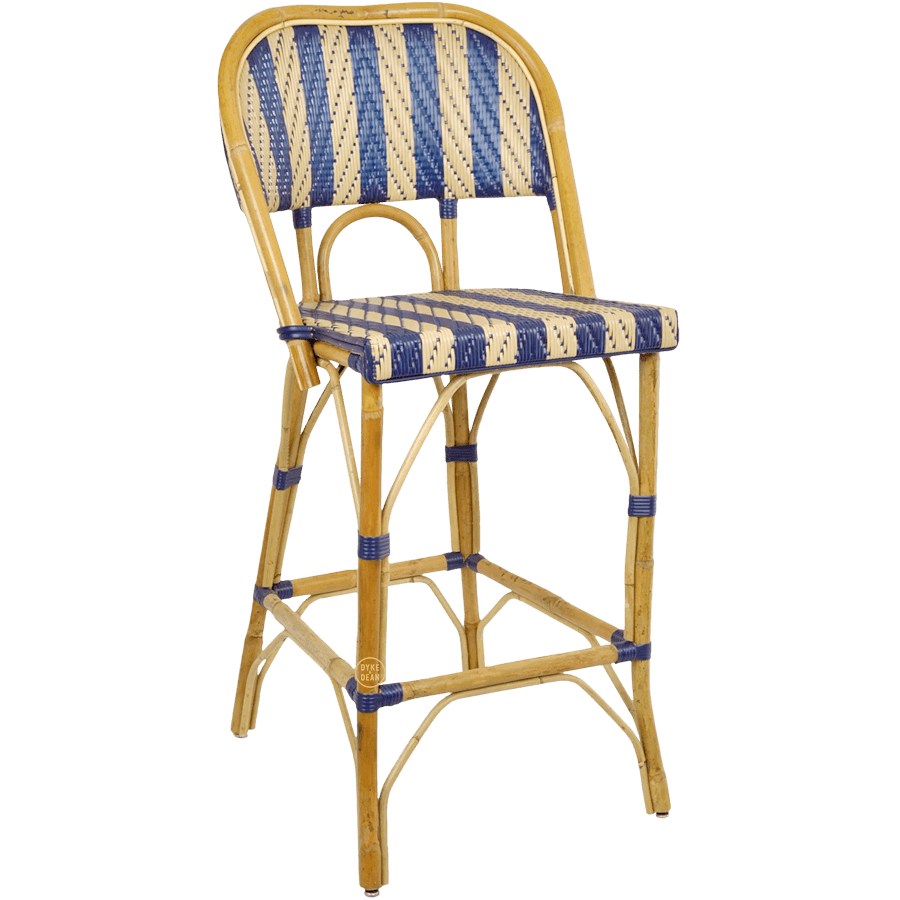 BISTRO RATTAN BAR CHAIR STRIPES BLUE GOLD - DYKE & DEAN