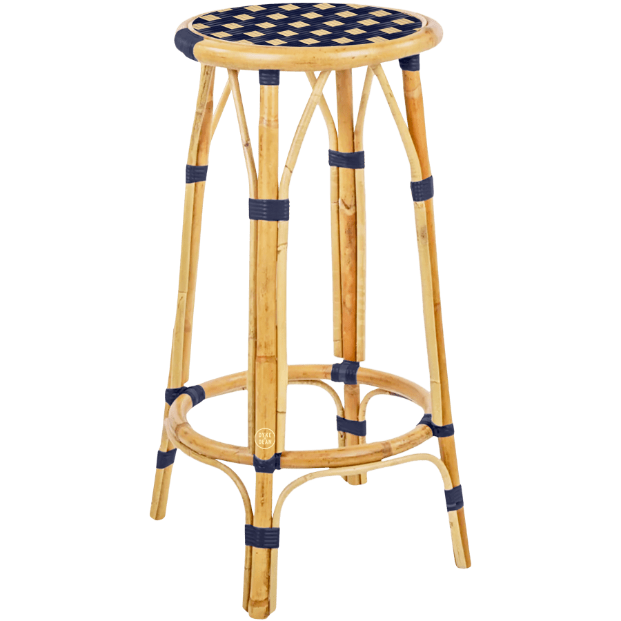 BISTRO RATTAN BAR STOOL SQUARE NAVY GOLD - DYKE & DEAN