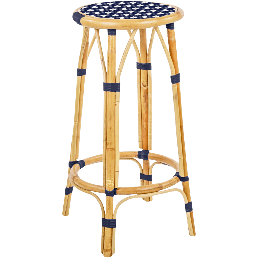 BISTRO RATTAN BAR STOOL SQUARE NAVY WHITE - DYKE & DEAN