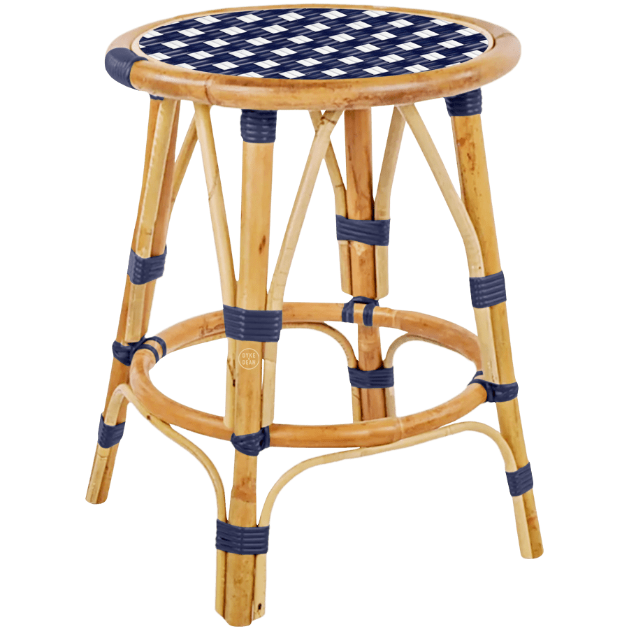 BISTRO RATTAN COURT STOOL SQUARE NAVY WHITE - DYKE & DEAN