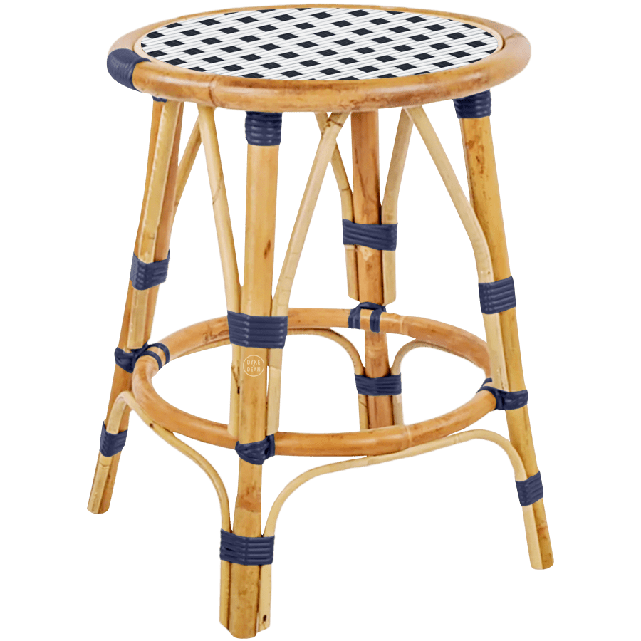 BISTRO RATTAN COURT STOOL SQUARE WHITE NAVY - DYKE & DEAN