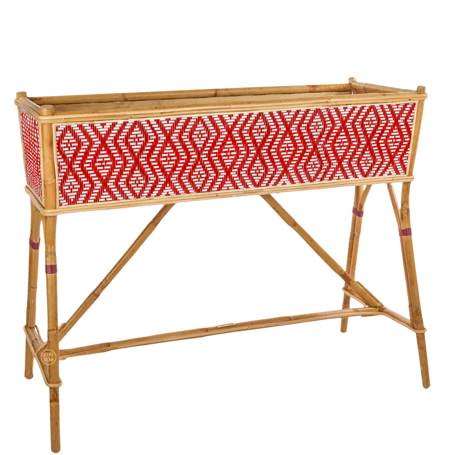 BISTRO RATTAN PLANTER WITH STAND DIAMONDS RED WHITE - DYKE & DEAN