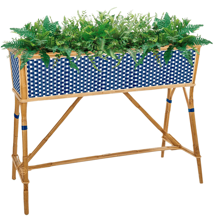 BISTRO RATTAN PLANTER WITH STAND SQUARES NAVY WHITE - DYKE & DEAN