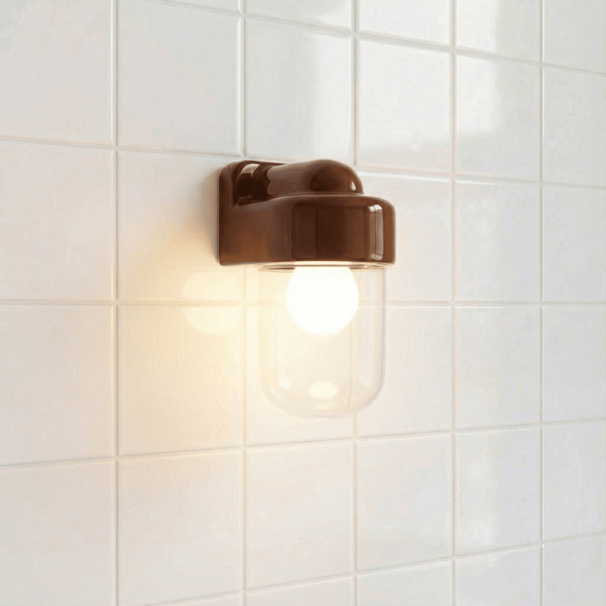 BROWN CLEAR PORCELAIN WATERPROOF SAUNA WALL LIGHT - DYKE & DEAN