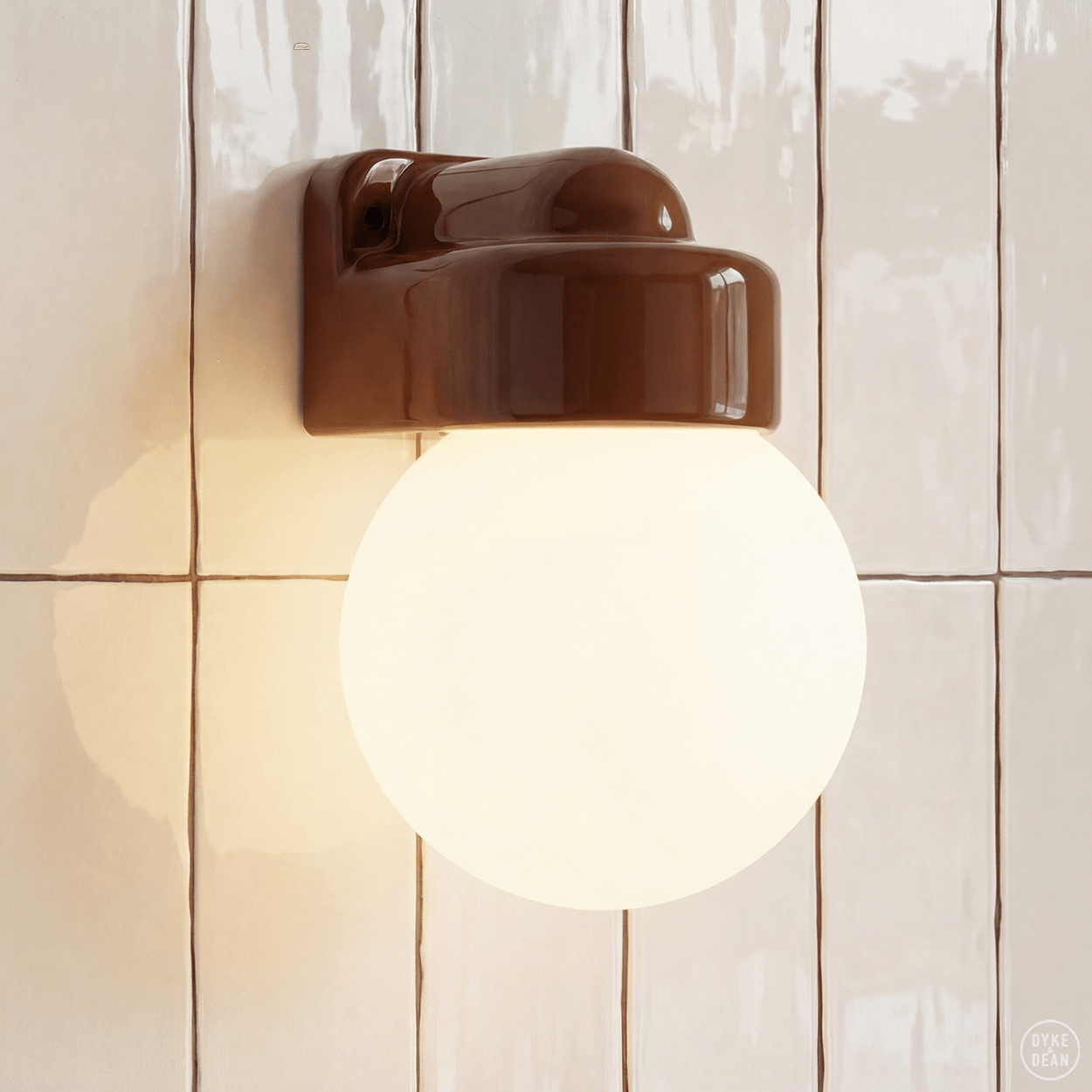 BROWN GLOBE PORCELAIN WATERPROOF SAUNA WALL LIGHT - DYKE & DEAN