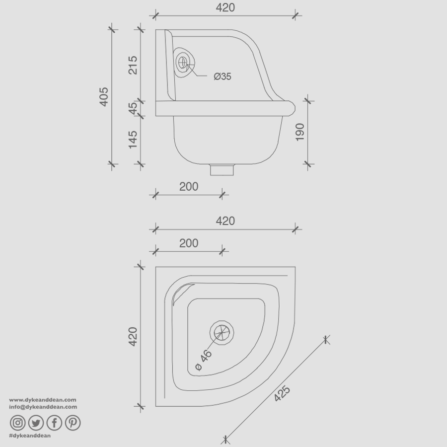 CERAMIC MOUNTED CORNER SINK - DYKE & DEAN