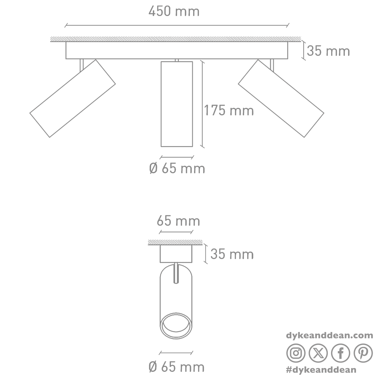 CONCRETE ADJUSTABLE 3 CEILING SPOT LIGHT - DYKE & DEAN