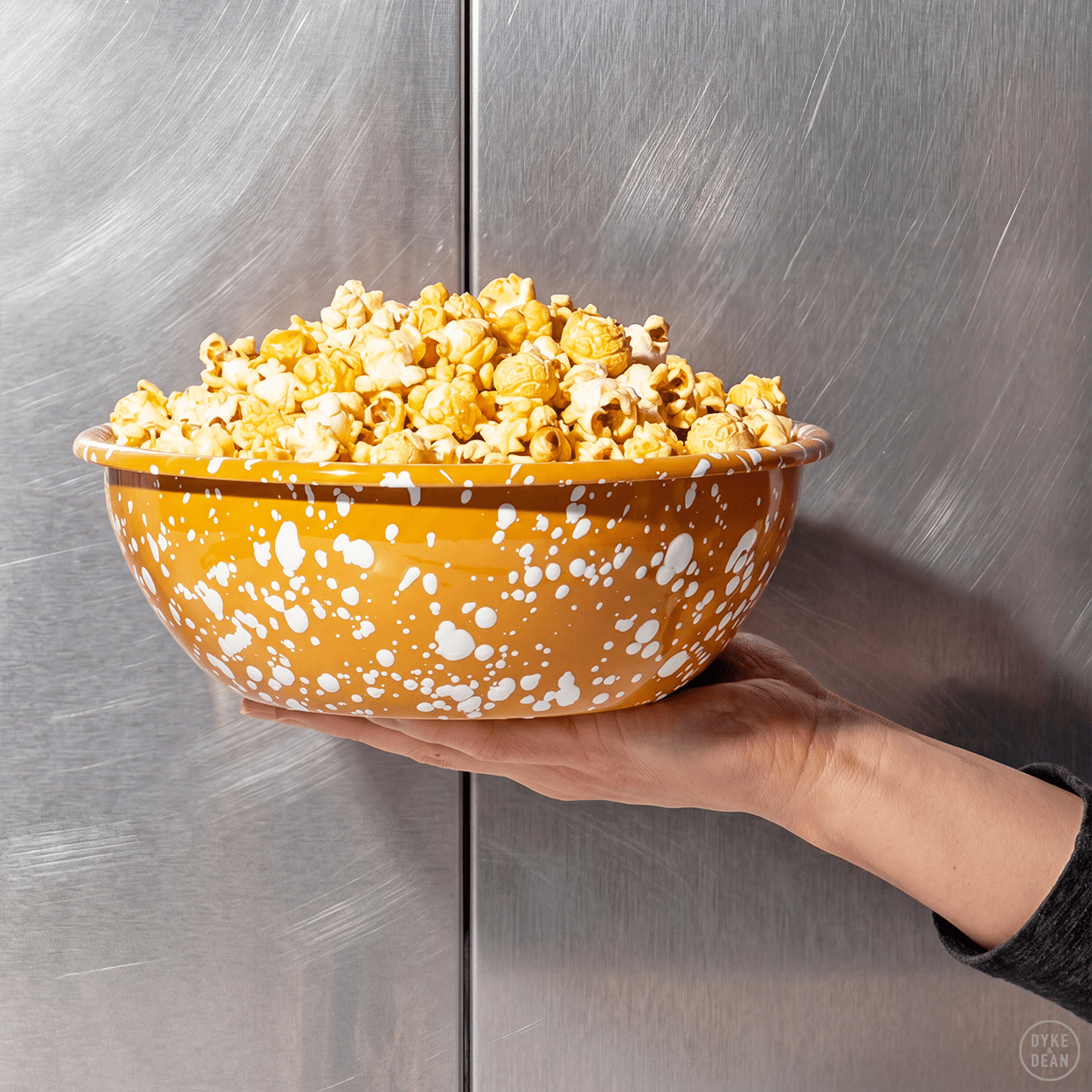 CREAM & BLUE LARGE SPLATTER ENAMEL BOWL - DYKE & DEAN