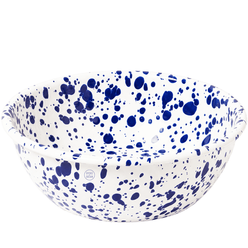 CREAM & BLUE LARGE SPLATTER ENAMEL BOWL - DYKE & DEAN