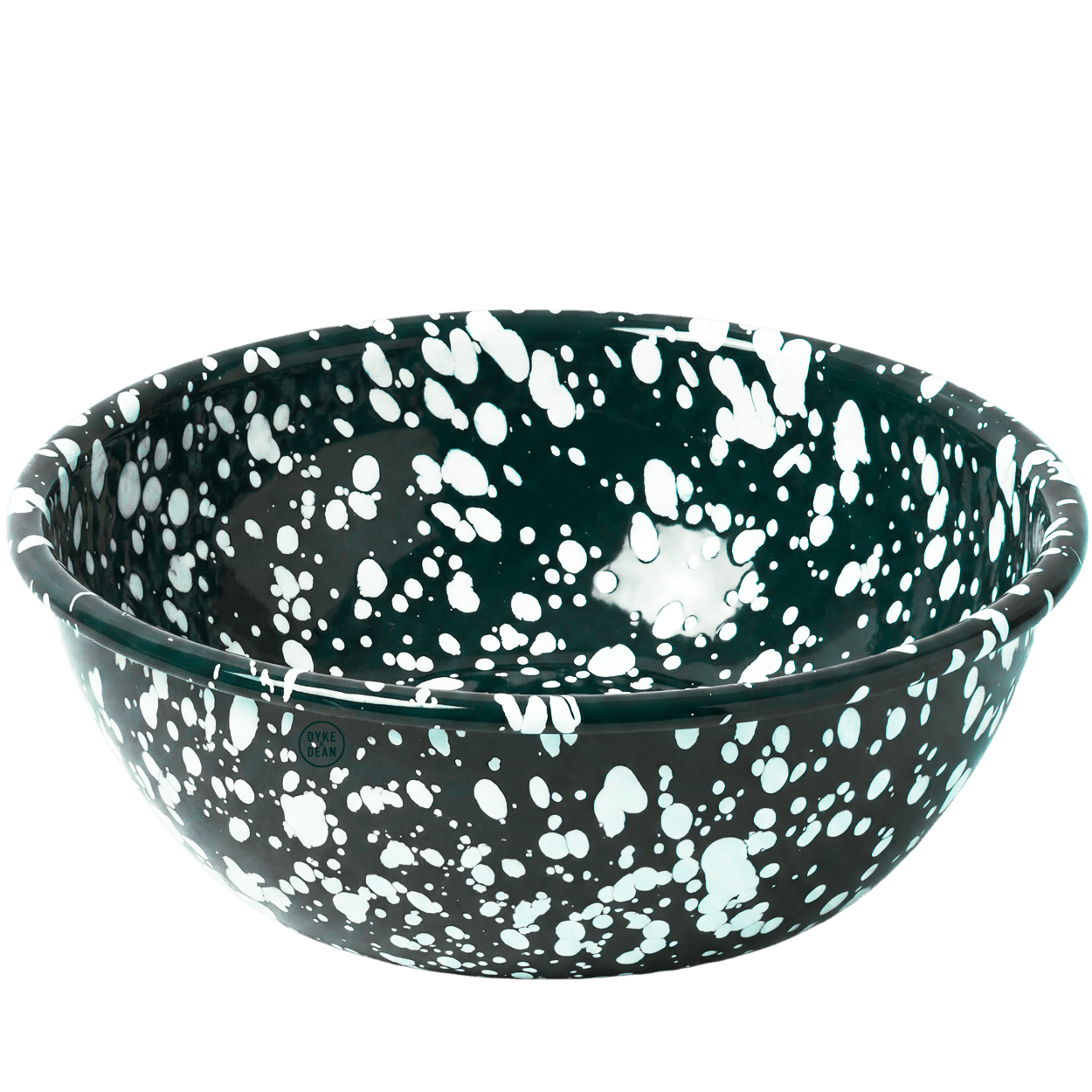 DARK GREEN & WHITE LARGE SPLATTER ENAMEL BOWL - DYKE & DEAN