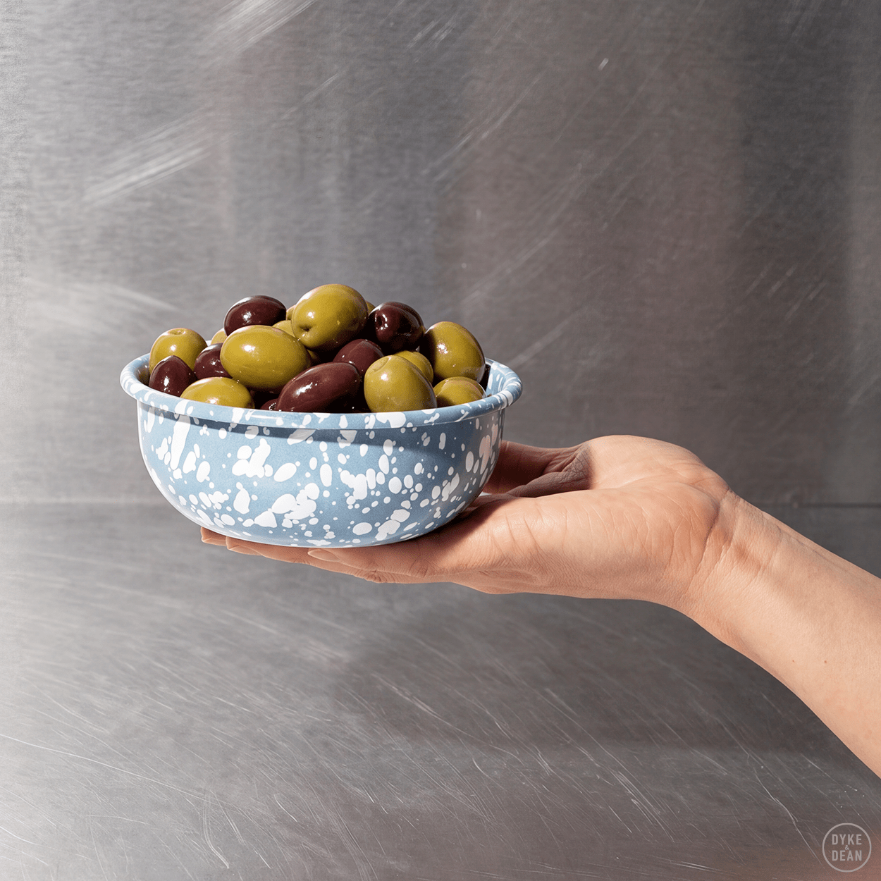 DARK GREEN & WHITE SMALL SPLATTER ENAMEL BOWL - DYKE & DEAN