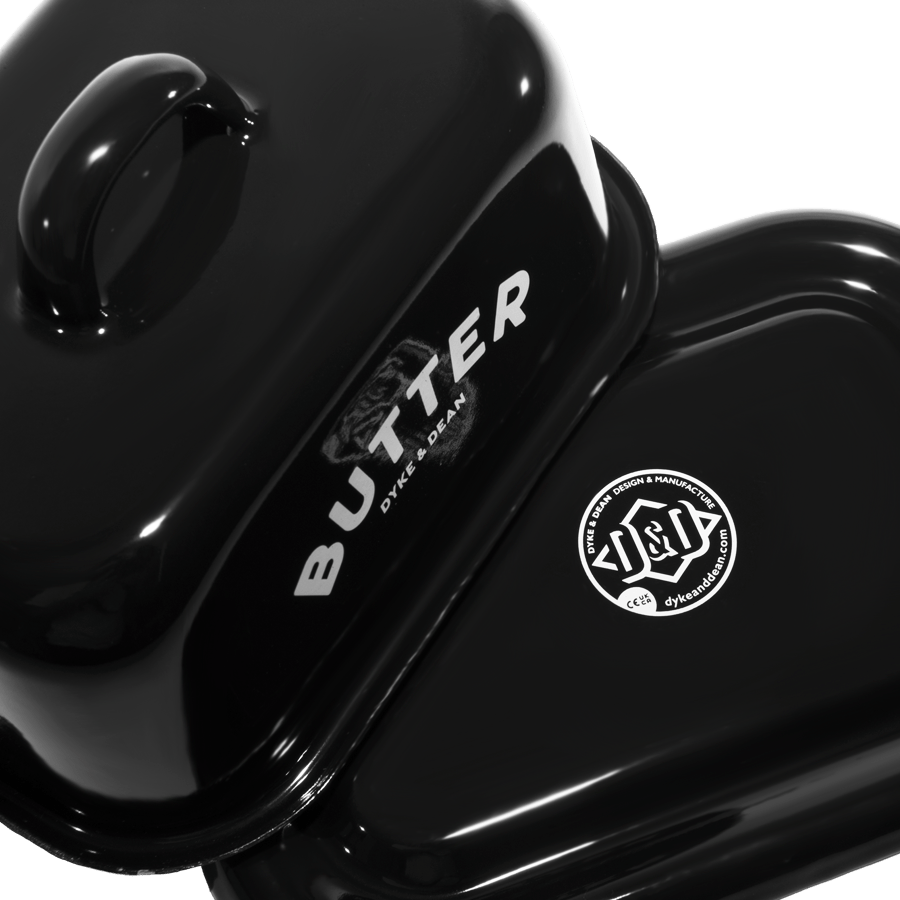 DYKE & DEAN BLACK ENAMEL BUTTER DISH OUTLET - DYKE & DEAN