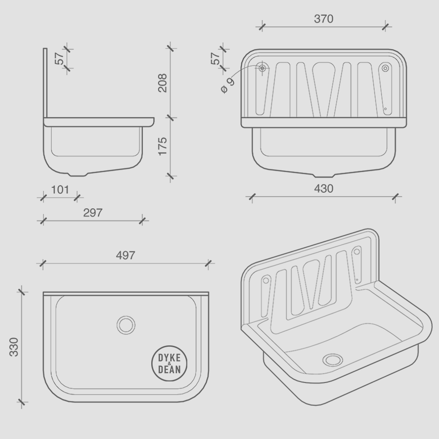 DYKE & DEAN ENAMEL BUCKET SINK GREEN RIM - DYKE & DEAN