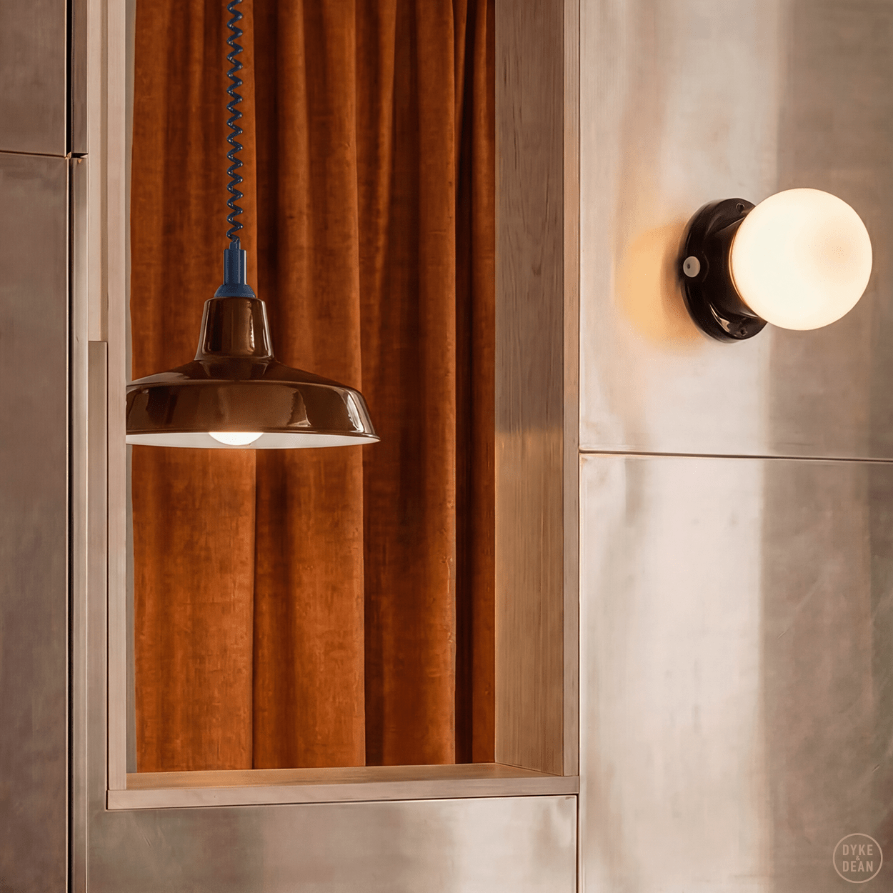DYKE & DEAN PENDANT LAMPSHADE BROWN WITH RETRACTABLE SPRING - DYKE & DEAN