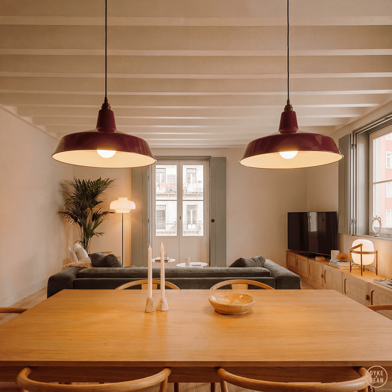 DYKE & DEAN PENDANT LAMPSHADE BURGUNDY WITH BULB HOLDER - DYKE & DEAN