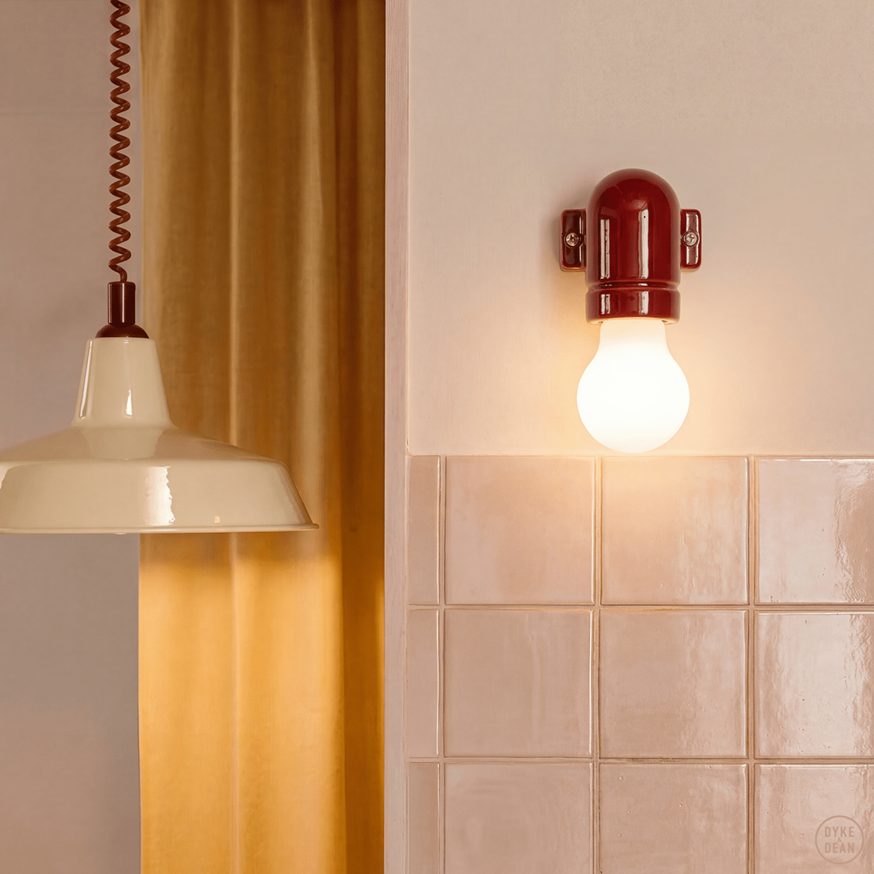 DYKE & DEAN PENDANT LAMPSHADE CREAM WITH RETRACTABLE SPRING - DYKE & DEAN