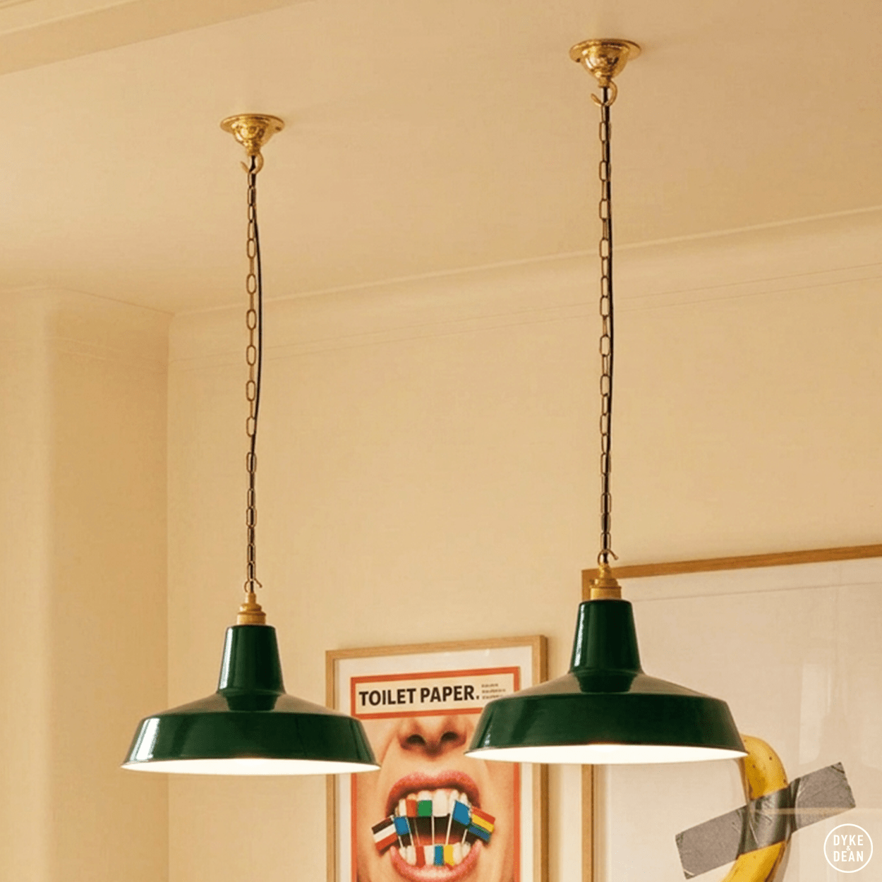 DYKE & DEAN PENDANT LAMPSHADE GREEN WITH HOOK & CHAIN SET - DYKE & DEAN