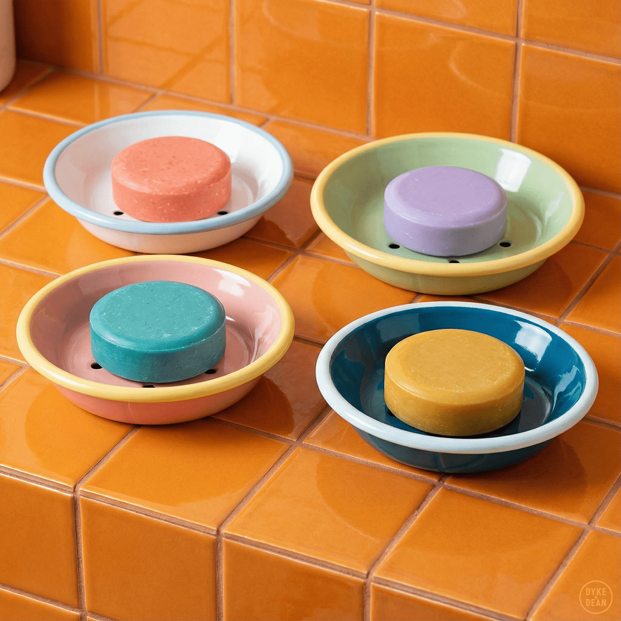 ENAMEL SOAP DISH WHITE & BLUE - DYKE & DEAN