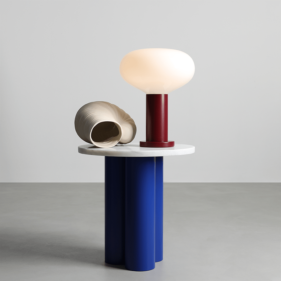 FLO OPAL GLASS ORB LARGE TABLE LIGHT RUBY RED - DYKE & DEAN