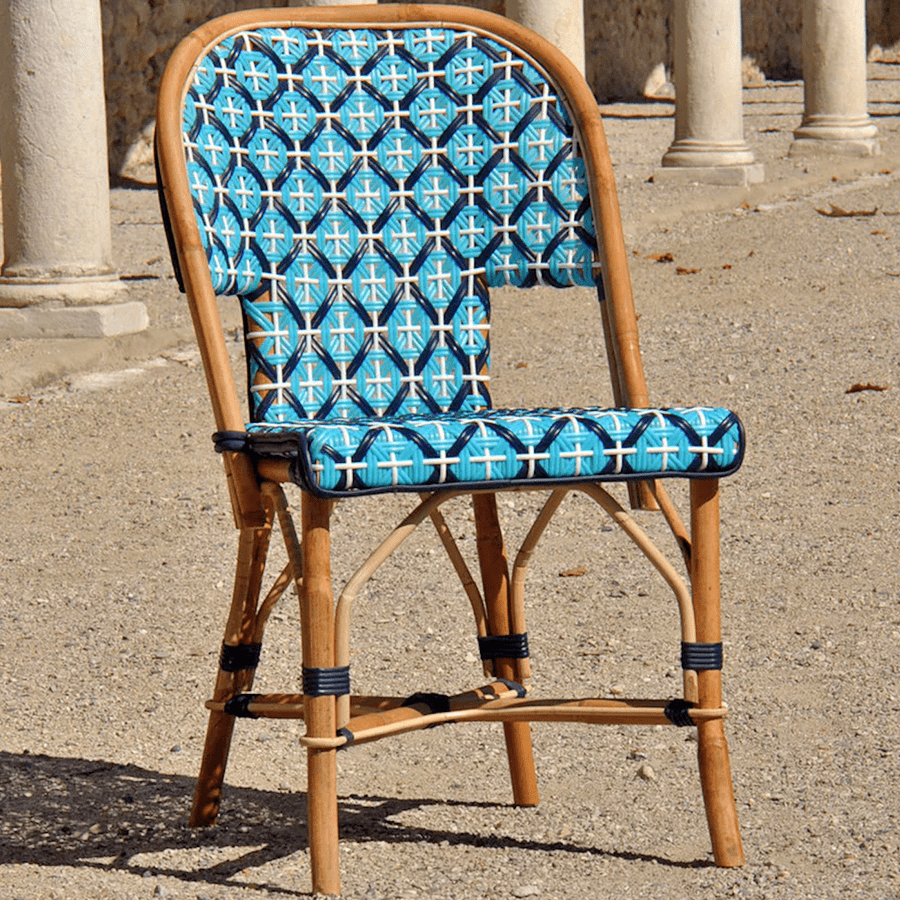 FRENCH BISTRO RATTAN CHAIR CROSSES SKY BLUES - DYKE & DEAN