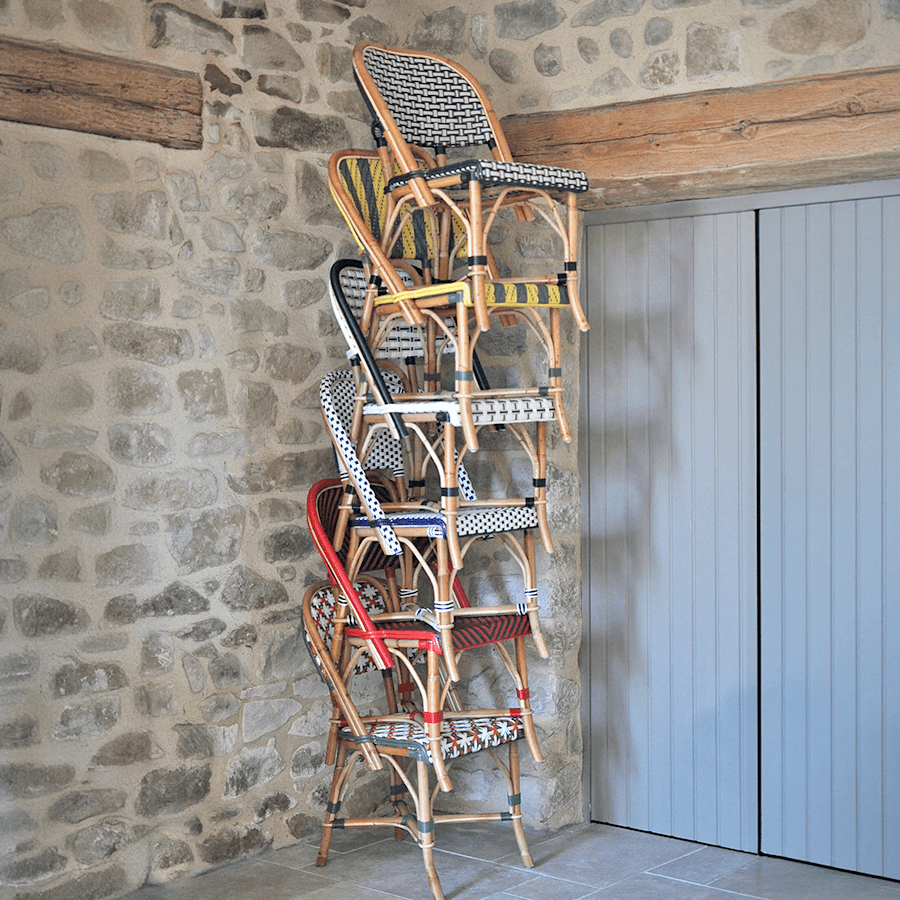 FRENCH BISTRO RATTAN CHAIR SQUARES WHITE BLUE - DYKE & DEAN
