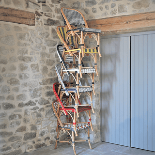 FRENCH BISTRO RATTAN CHAIR SQUARES WHITE BLUE - DYKE & DEAN
