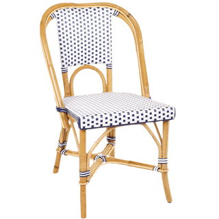 FRENCH BISTRO RATTAN CHAIR SQUARES WHITE BLUE - DYKE & DEAN