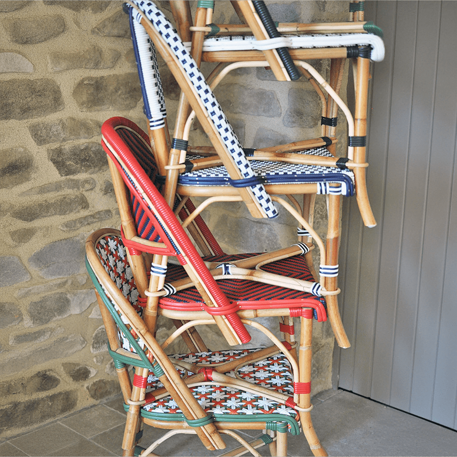 FRENCH BISTRO RATTAN CHAIR STRIPES YELLOW GREEN - DYKE & DEAN