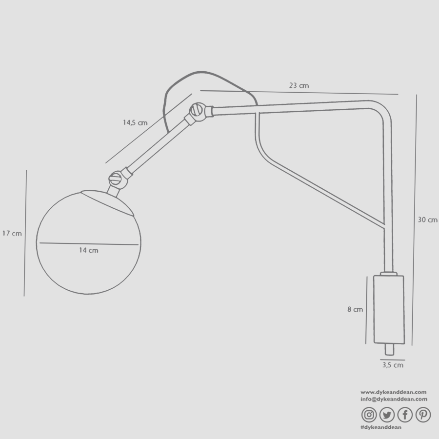 FUNCTIONAL ADJUSTABLE WALL ARM LIGHT BLACK - DYKE & DEAN