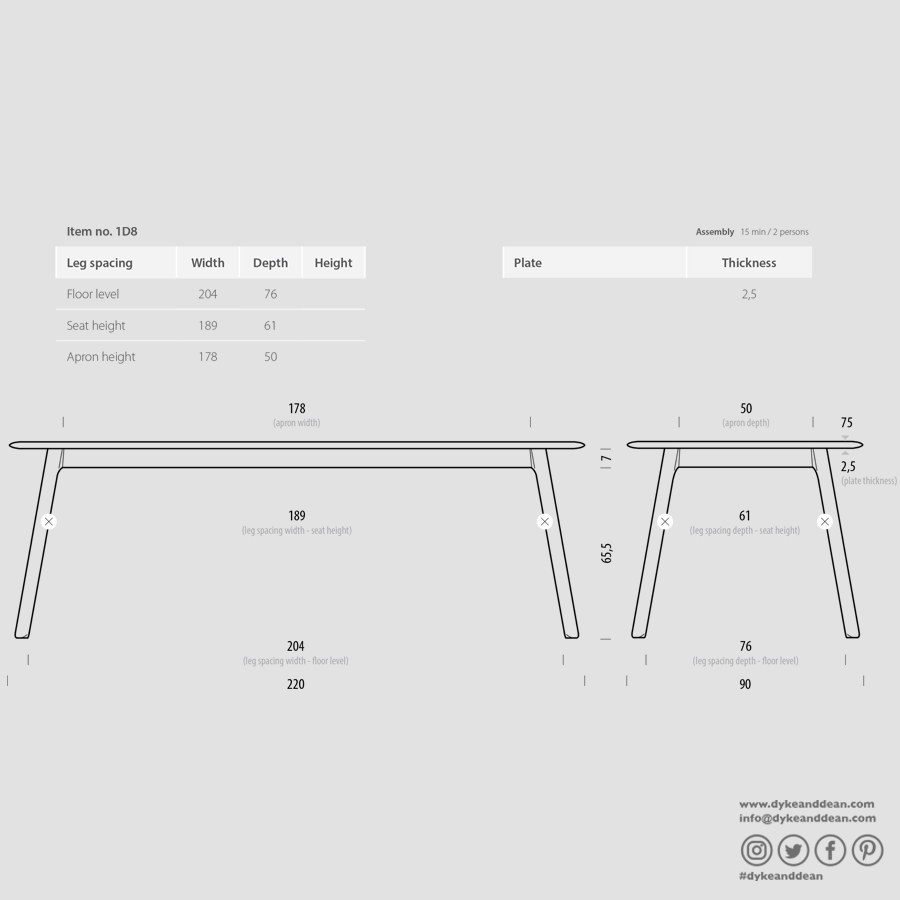 GAZZDA STAFA TABLE SMOKED OAK 220 x 90 - DYKE & DEAN