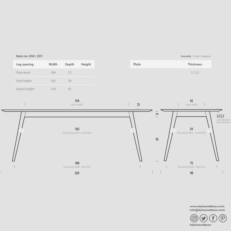 GAZZDA TESKA OAK DINING TABLE 220 X 90 - DYKE & DEAN
