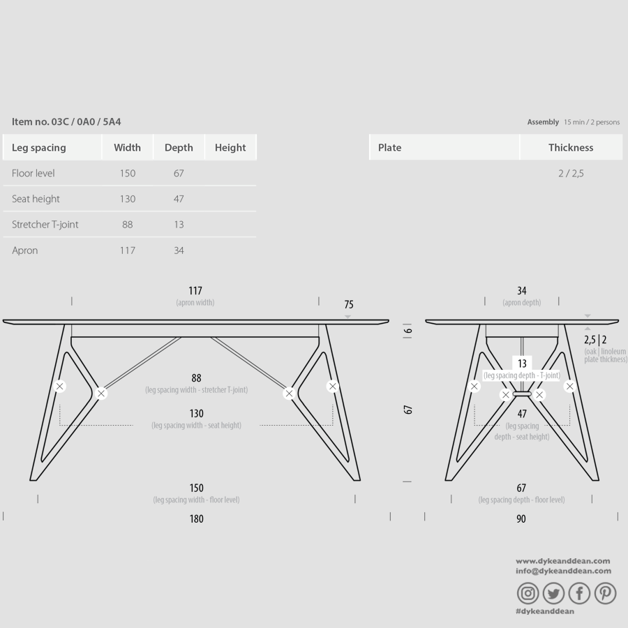 GAZZDA TINK DINING TABLE NATURAL OAK 180 x 90 - DYKE & DEAN