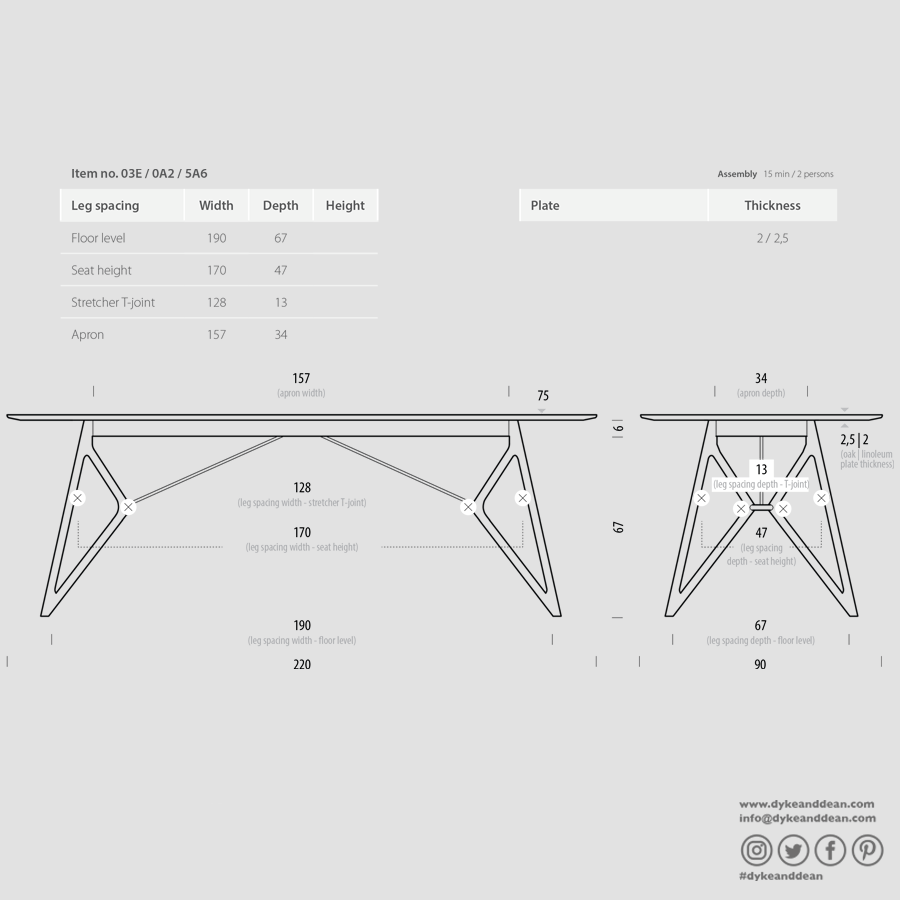 GAZZDA TINK DINING TABLE NATURAL OAK 220 x 90 - DYKE & DEAN