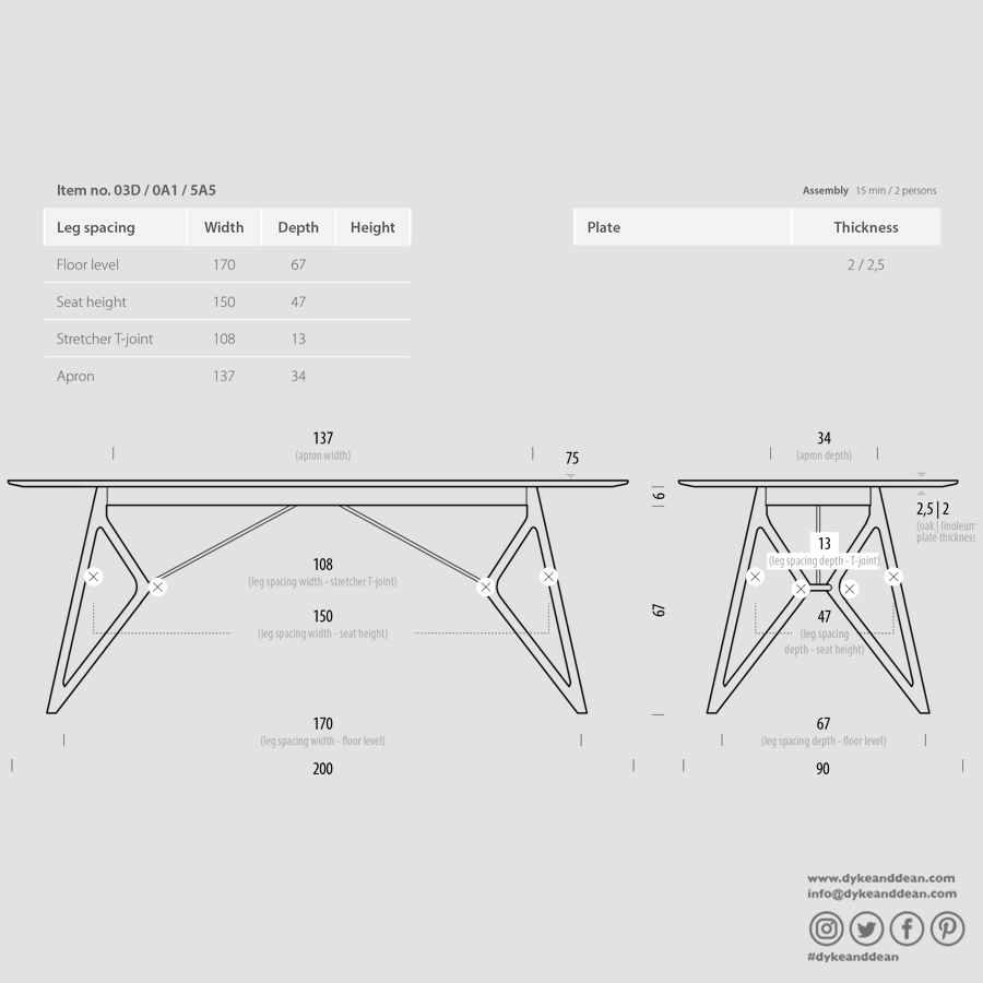 GAZZDA TINK DINING TABLE SMOKED OAK 200 x 90 - DYKE & DEAN