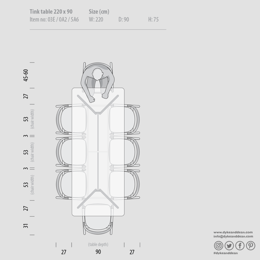 GAZZDA TINK DINING TABLE WHITE OAK 220 x 90 - DYKE & DEAN