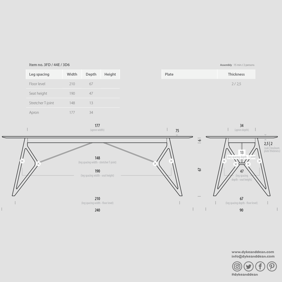 GAZZDA TINK DINING TABLE WHITE OAK 240 x 90 - DYKE & DEAN