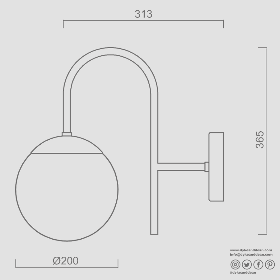 IP40 WATERPROOF OUTDOOR ARC WALL LIGHT SMALL GLOBE - DYKE & DEAN