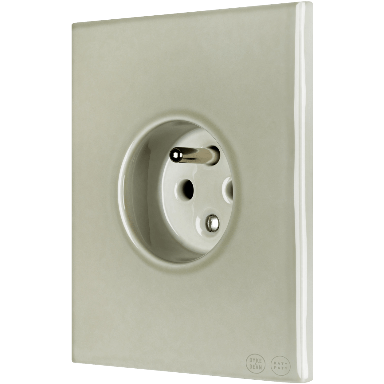 KATY PATY PORCELAIN PLATE 2 PIN EURO WALL SOCKET GREY GREEN - DYKE & DEAN