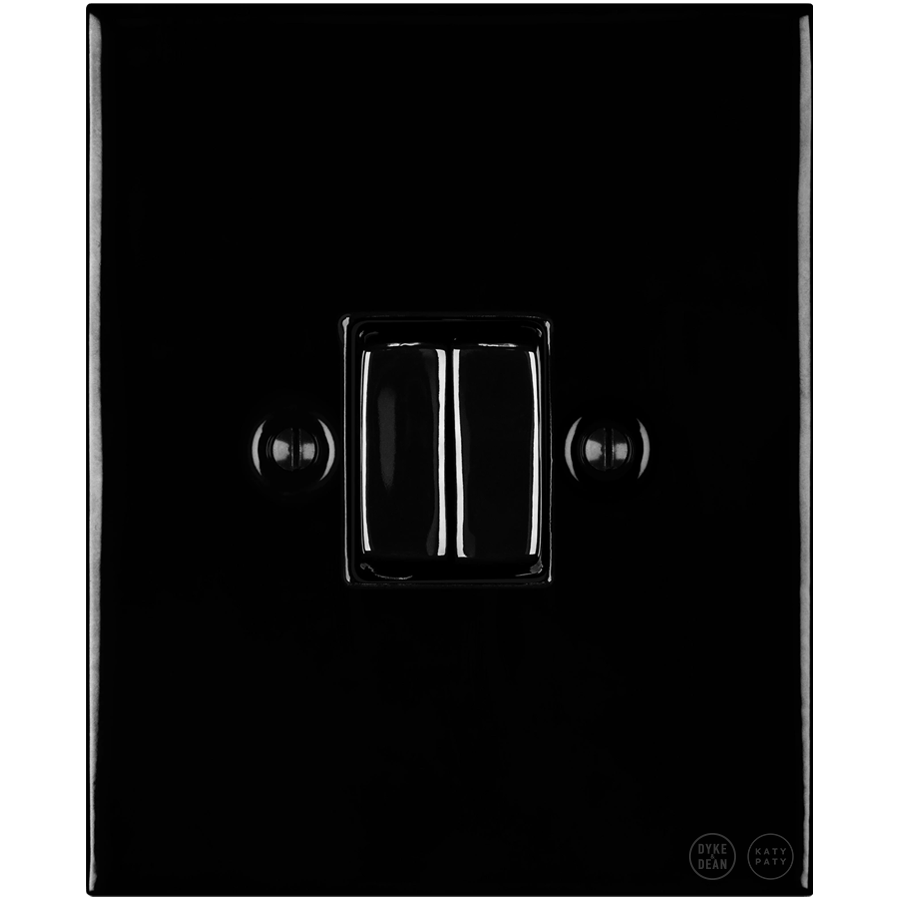 KATY PATY PORCELAIN PLATE WALL LIGHT SWITCH DOUBLE BLACK - DYKE & DEAN