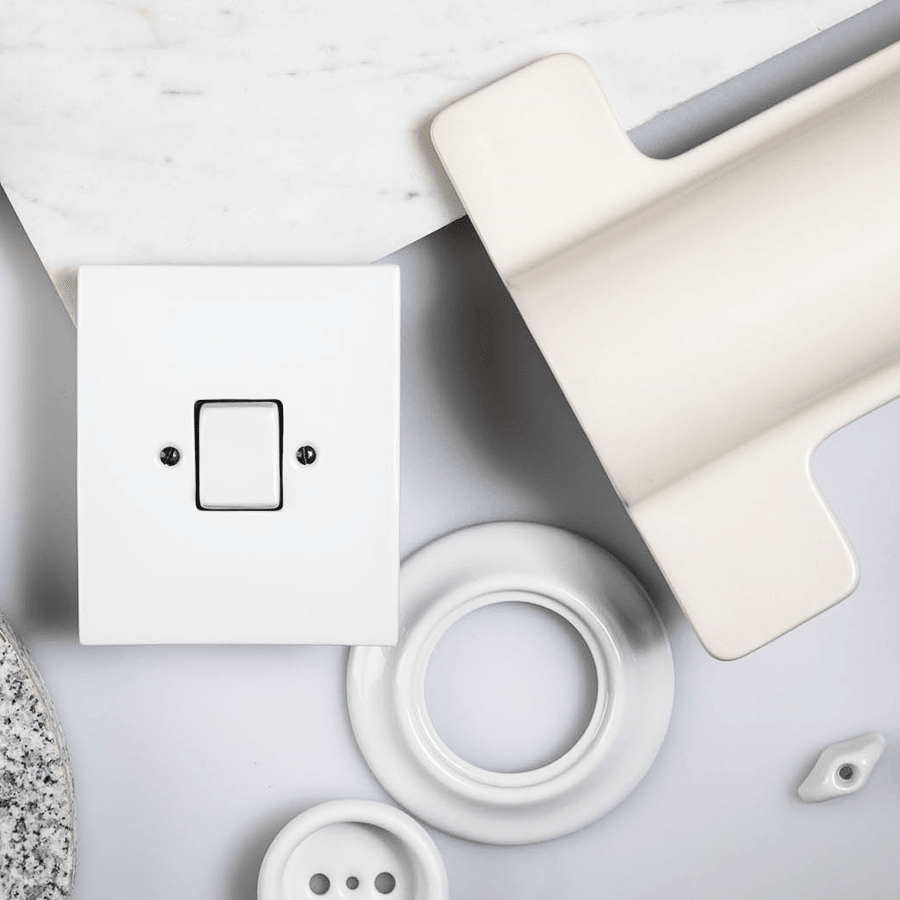 KATY PATY PORCELAIN PLATE WALL LIGHT SWITCH FAT BUTTON GREY GREEN - DYKE & DEAN