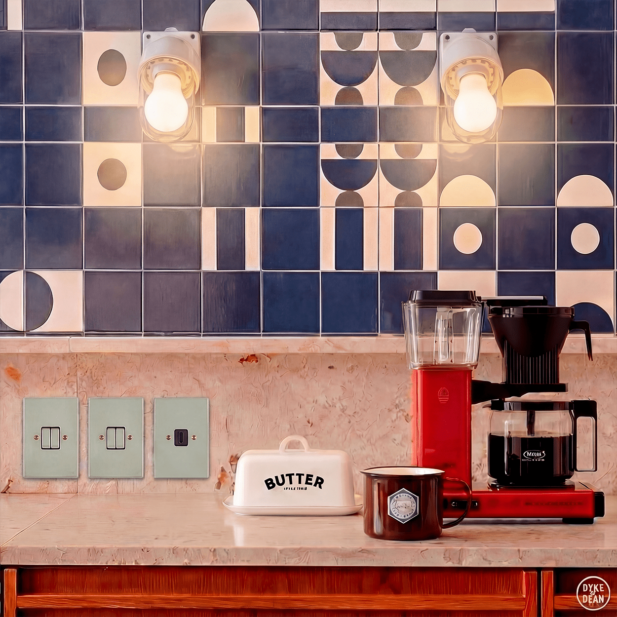 KATY PATY PORCELAIN PLATE WALL SOCKET GREY GREEN DOUBLE PC/USB - DYKE & DEAN