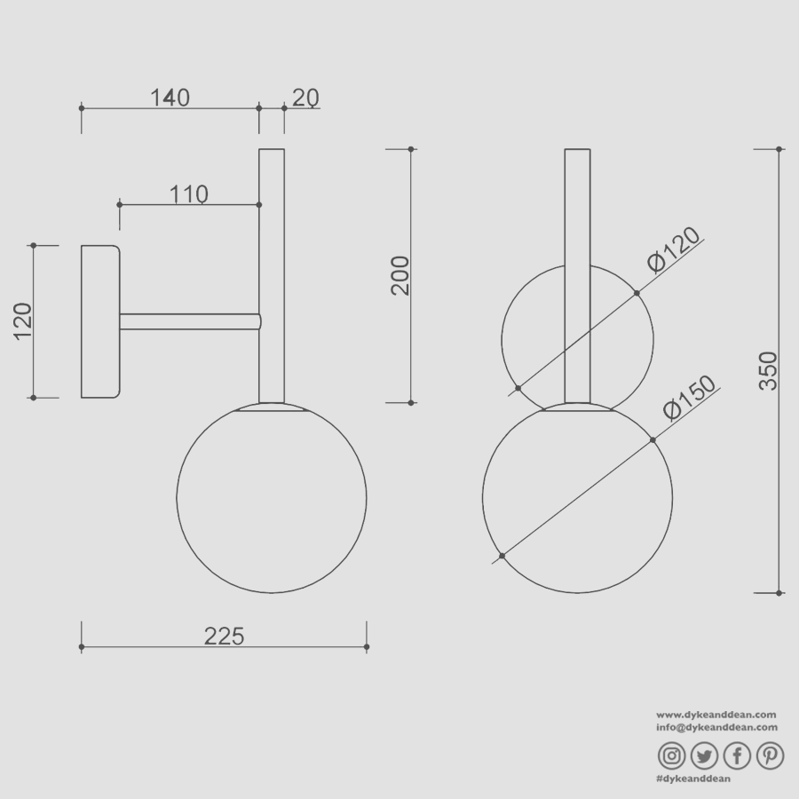 KOP A WATERPROOF GLOBE WALL LIGHT WHITE - DYKE & DEAN